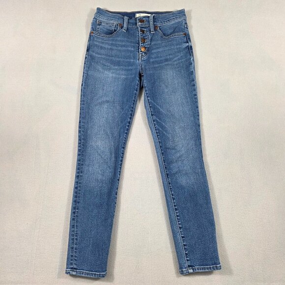 Madewell Jeans Womens 25 Blue Denim 9" Mid Rise Skinny Crop Stretch Button Fly - Picture 1 of 14